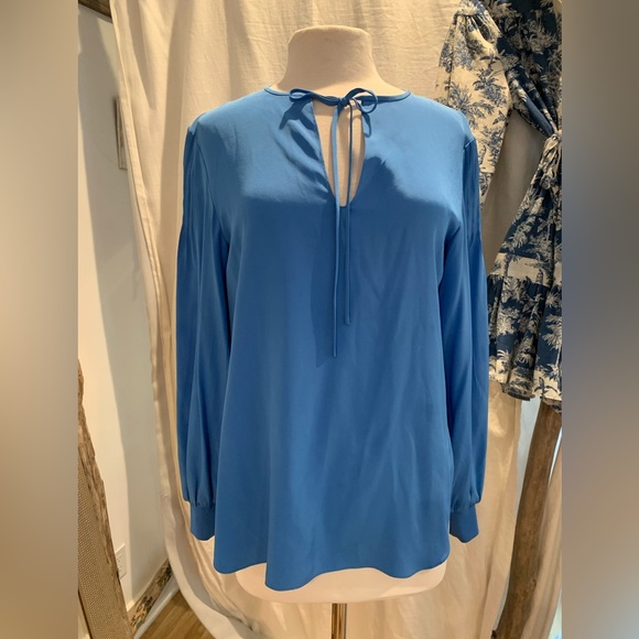 TIBI Pintuck Silk Tunic Long Sleeve Blouse In Azure Blue Size 2 - Picture 4 of 16